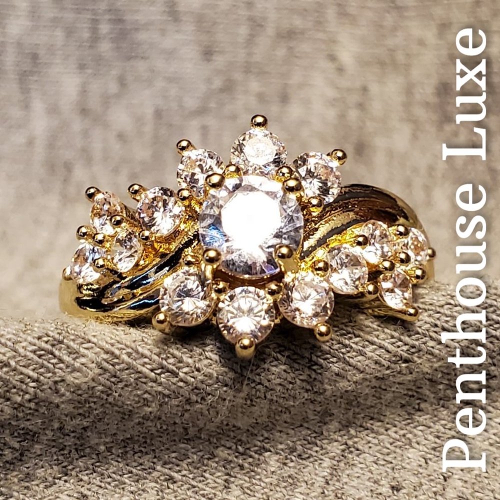 FINAL RESTOCK!! Brilliant Cut 18k Yellow Gold Plated Cluster Ring - Picture 5 of 6